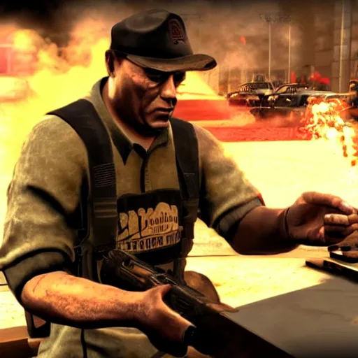 Image similar to Raul Menendez smoking a cigar, Black Ops 2 screenshot