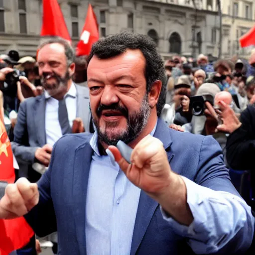 Prompt: Matteo Salvini leading the communist revolution against the parliament