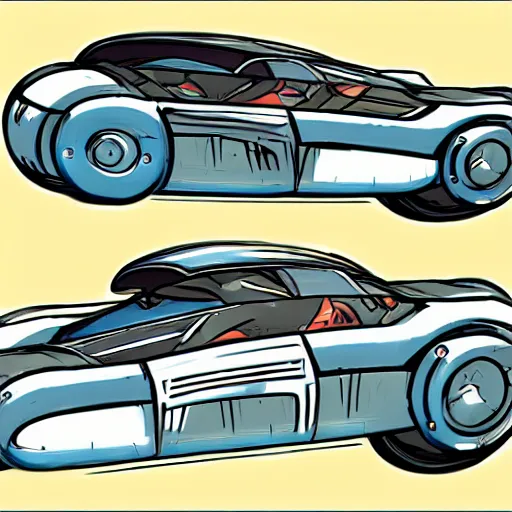 Image similar to deponia art style retrofuturism car concept