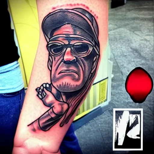 Prompt: tattoo of Duke Nukem Dabbing