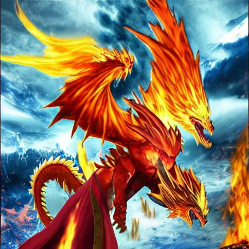 Image similar to ice Phoenix fighting against fire dragon, realistic