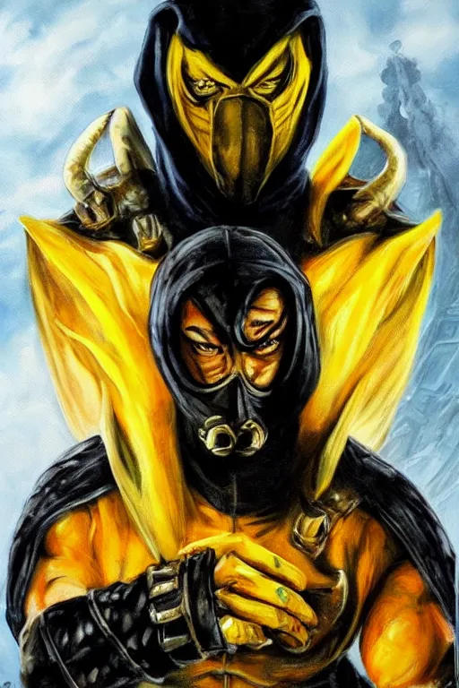 Image similar to scorpion from mortal kombat, painting