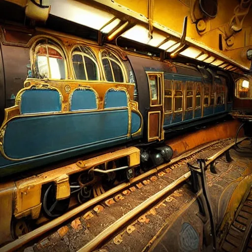 Image similar to a steampunk train traveling through space