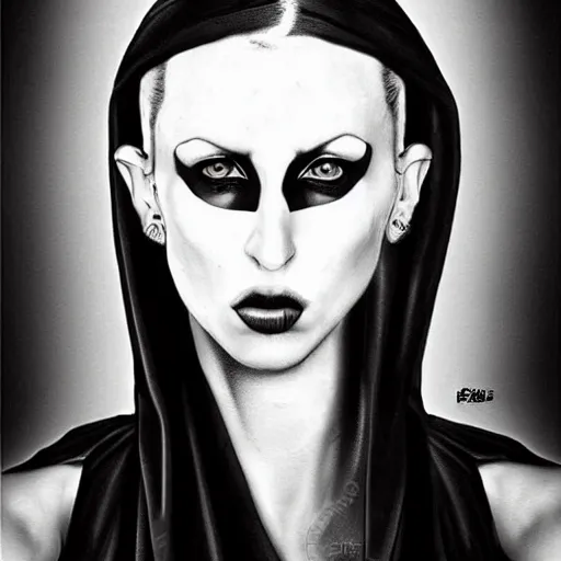 Prompt: black and white zeff art die antwoord photo realistic ninja