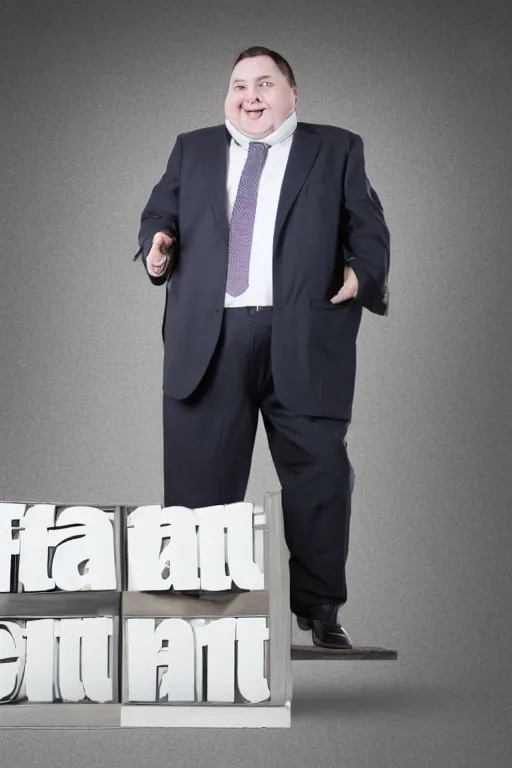 Image similar to fat businessman in front of his business center