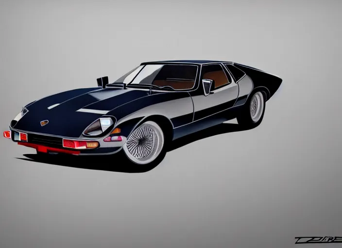 Image similar to a blending and amalgamation of a lamborghini countach, datsun 2 6 0 z and a jaguar e - type, concept art, round headlights, 8 k, highly detailed, trending on art station