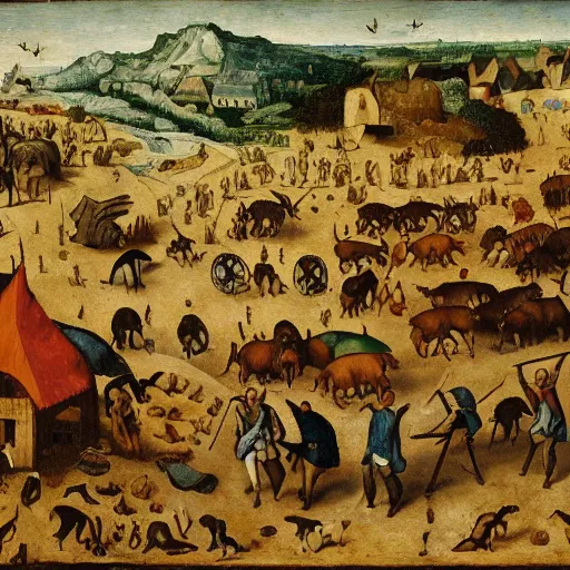 Image similar to of a crypto animal in the style of bruegel