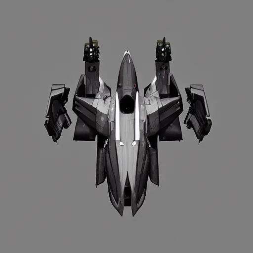 Prompt: symmetry!! a mechanized falcon with it's wings spread, gunmetal grey, top down view!! mecha, jet fighter, space shuttle, robotic, highly detailed, artstation, super realistic, unreal engine