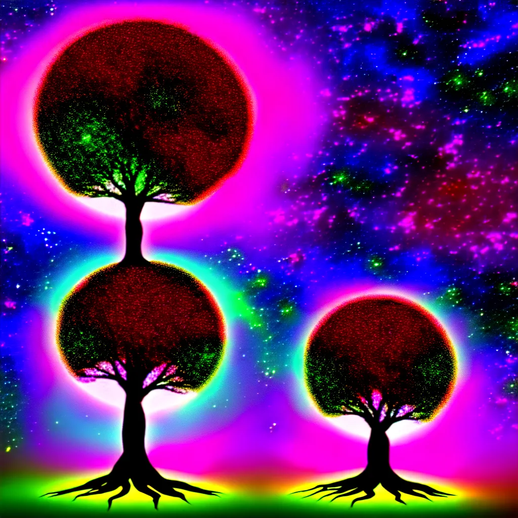 Image similar to cosmic tree of life in the universe, digital art