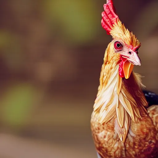 Prompt: bionic chicken photo bokeh