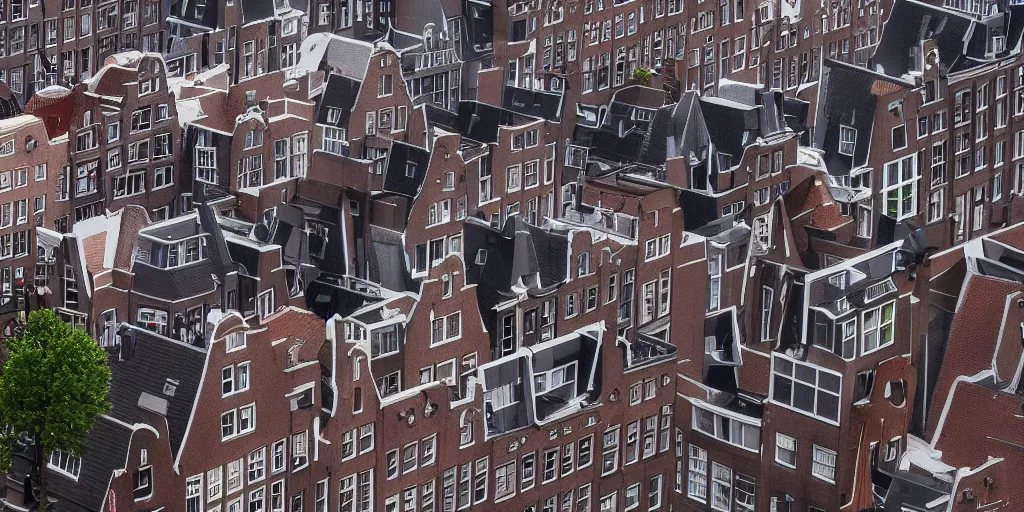 Image similar to the rooftops of amsterdam after the storm. 4 k vray