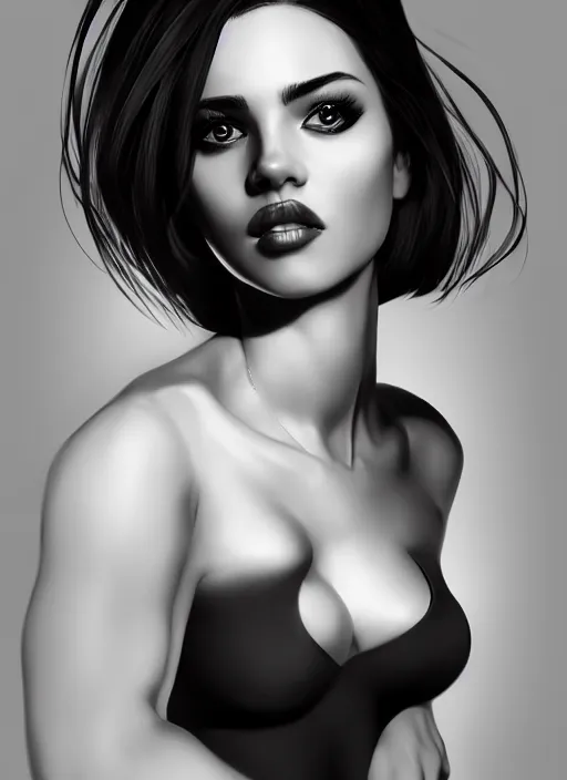 Image similar to full body portrait of a beautiful woman in black and white, photorealistic, art by diego fazio and diegoKoi and artgerm, concept art, hyper sharp focus, 8k highly detailed