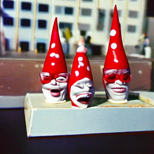 Image similar to polymer clay coneheads rioting in new york, detailed facial expressions, 1 9 8 0 s aesthetic