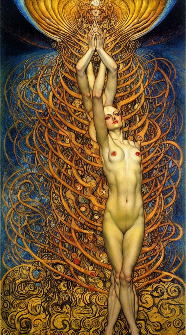 Image similar to Divine Chaos Engine by Karol Bak, Jean Delville, William Blake, Gustav Klimt, and Vincent Van Gogh, symbolist, visionary