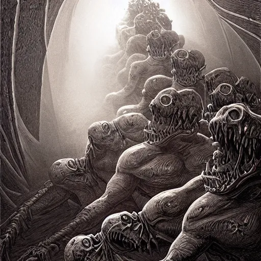 Prompt: demonic centipede in the style of michael whelan and gustave dore. hyperdetailed photorealism by greg rutkowski, 1 0 8 megapixels, cinematic lighting