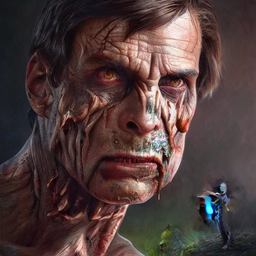 Prompt: ultra realistic illustration, jair bolsonaro as a rotting zombie, emotionless, fantasy, intricate, horror, highly detailed, digital painting, artstation, concept art, sharp focus, illustration, art by artgerm and greg rutkowski and alphonse mucha