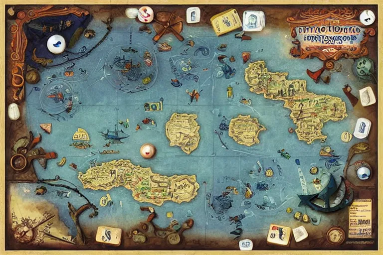 Image similar to nautical map board game by Shaun tan and Hiroshi Yoshida