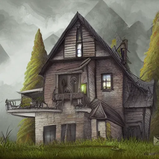 Prompt: house in the style of angrymikko, digital painting, fantasy art