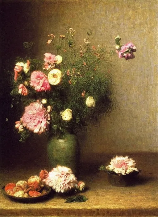 Image similar to 🌸💐🌷🌼 by henri fantin - latour, oil on canvas, still life