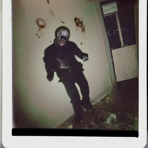 Image similar to a crime scene polaroid photo of a zombie attack