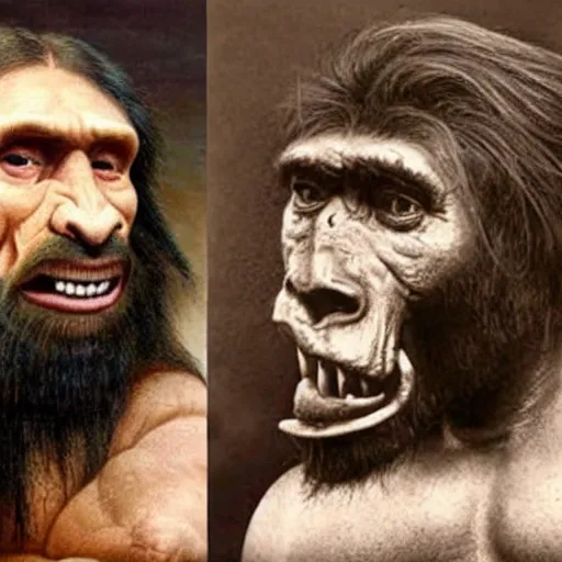 Prompt: historical picture war between homo sapien and neanderthal