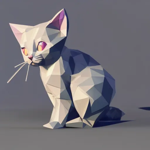 Image similar to low - poly kitten, 3 d render, blender, unity, octave, 4 k, isometric view, white background, beautiful render, pastel colours, breath of the wild art style