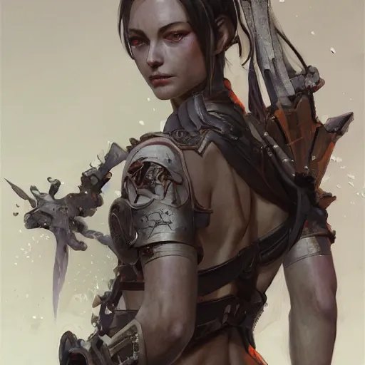 Image similar to tattoo design, a professional painting of a beautiful young female, partially clothed in battle armor, olive skin, long dark hair, beautiful bone structure, symmetrical facial features, intricate, elegant, digital painting, concept art, smooth, sharp focus, illustration, from Metal Gear, by Ruan Jia and Mandy Jurgens and Greg Rutkowski and Artgerm and William-Adolphe Bouguerea and artgerm, cat girl, anime