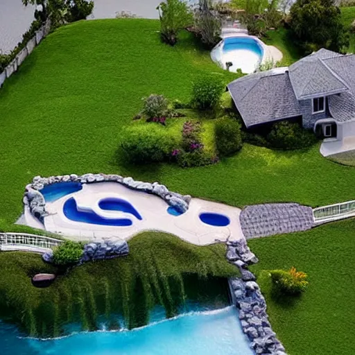 Prompt: “house with lazy river around it”