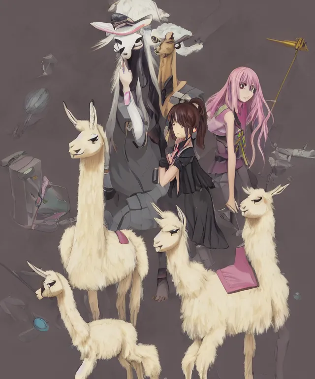 Image similar to llama, anime fantasy illustration by tomoyuki yamasaki, kyoto studio, madhouse, ufotable, comixwave films, trending on artstation