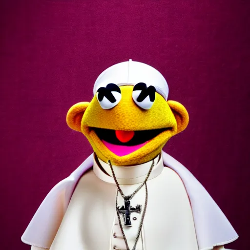 Prompt: studio portrait still of muppet!!!!! pope!!!!!! as a muppet muppet as a muppet, 8 k, studio lighting, key light,