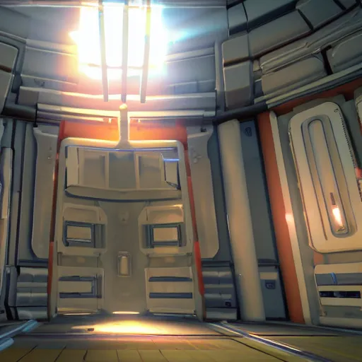 Image similar to a screenshot from a test chamber from the video game, portal, source engine