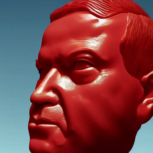 Prompt: a sculpture made out of juicy and transparent red jelly in the sea of a giant benjamin netanyahu head, long shot, hyper detailed, hyper realistic, ray tracing, 8 k resolution, sharp focus, realistic water, award winning