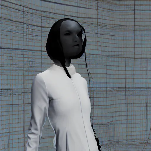 Image similar to a woman wearing issey miyake clothing, 3 dcg, source engine, half life 2, portal 2, gmod, portrait, fashion photography, by david bailey, mario testino, davide sorrenti