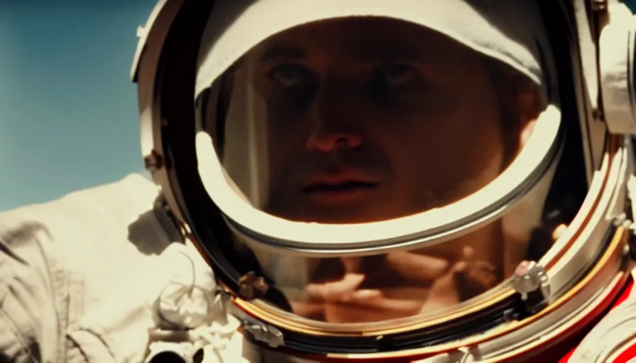 Image similar to movie still of a closeup of an astronaut, medium shot, cinematic composition, cinematic light, anamorphic lens