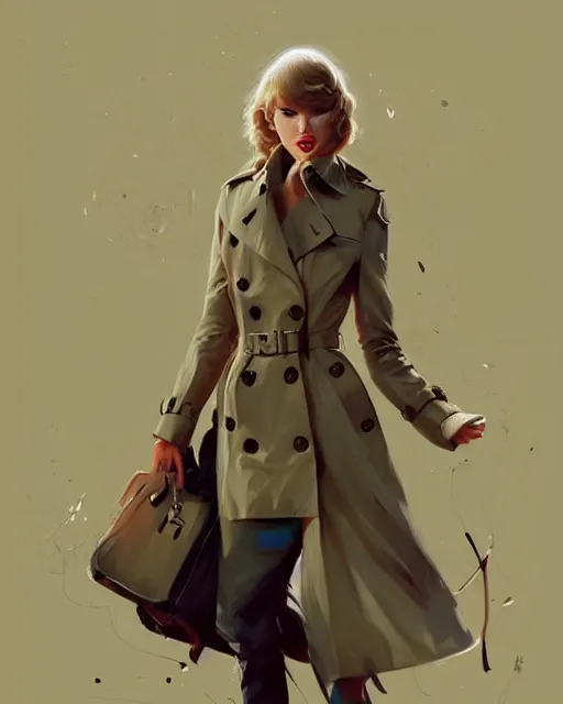 Prompt: taylor swift wearing fashionable trench coat, jesper ejsing, artgerm, ismail inceoglu, tom whalen