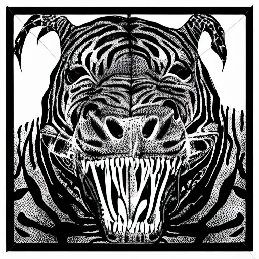 Image similar to 1 0 2 4 x 1 0 2 4 high resolution crocodile morphed with tiger kinetic art etching black and white “ gray ’ s anatomy ”