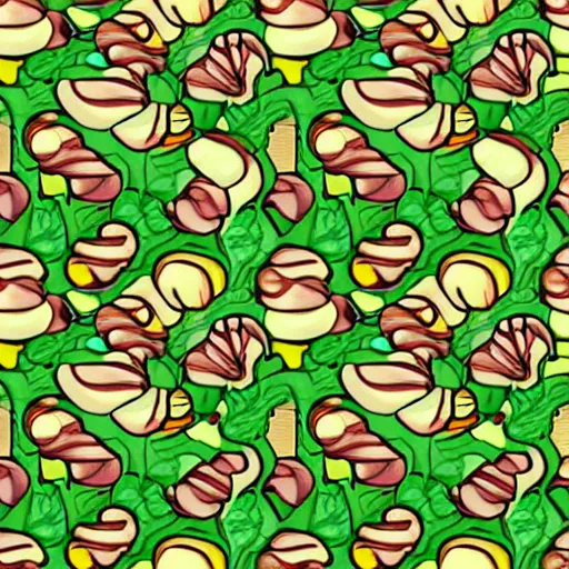 Prompt: isometric repeating pattern of snails on lettuce