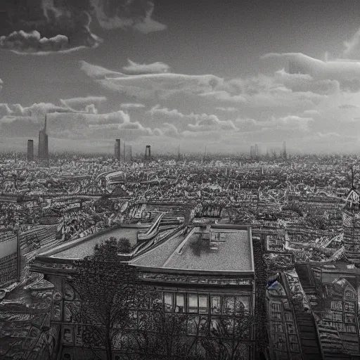 Prompt: Pencil drawing, Vienna skyline, octane render, highly detailed