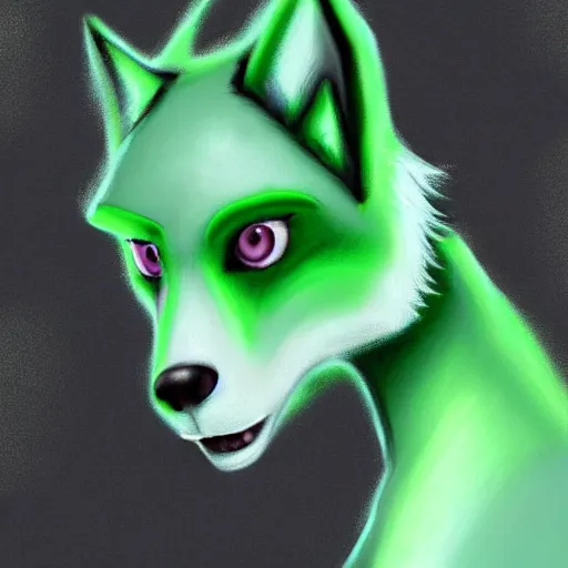 Image similar to Beautiful digital painting of an anthro anthropomorphic pastel-green wolf, Punk outfit.