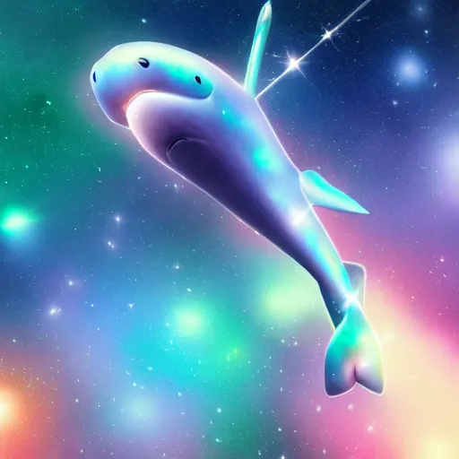 Prompt: digital illustion of a majestic cosmic narwhal swimming through a nebula in space, deviantArt, artstation, artstation hq, hd, 4k resolution