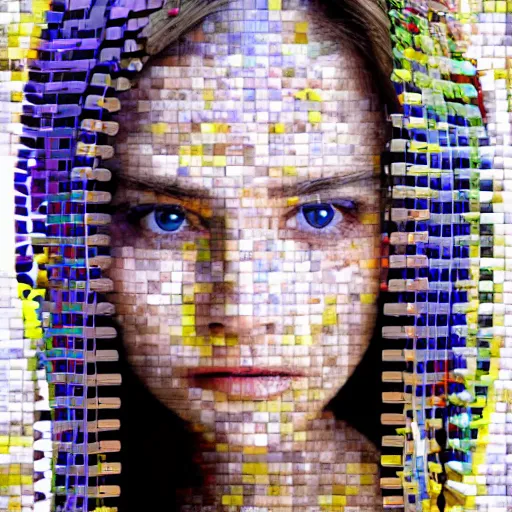 Image similar to portrait mosaic of a beautiful cute girl with robot ears and eyes, 4k, intricate details, digital, close up