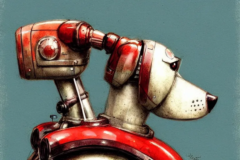 Image similar to adventurer ( ( ( ( ( 1 9 5 0 s retro future robot android dog. muted colors. ) ) ) ) ) by jean baptiste monge!!!!!!!!!!!!!!!!!!!!!!!!! chrome red