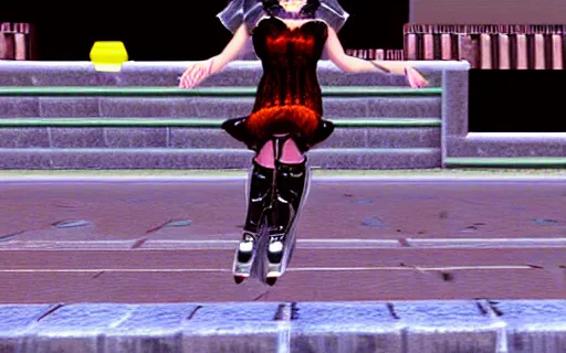 Prompt: Kate Bush in an ornate dress in Tony Hawk's Pro Skater 3, gameplay screenshot