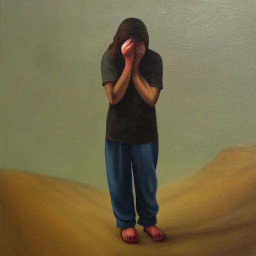 Image similar to the torment of isolation and solitude, oil on canvas