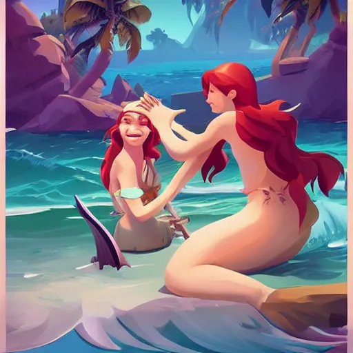 Image similar to painting mermaid treasure on sea of thieves game avatar hero smooth face median photoshop filter cutout vector, behance hd by jesper ejsing, by rhads, makoto shinkai and lois van baarle, ilya kuvshinov, rossdraws global illumination