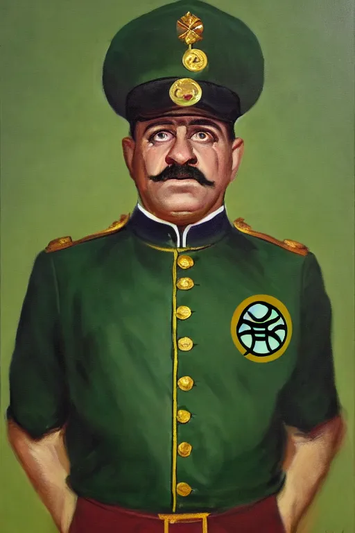 Image similar to full body portrait of the dictator of the boston celtics, 1 9 5 5, in full military garb, oil on canvas by william sidney mount, trending on artstation