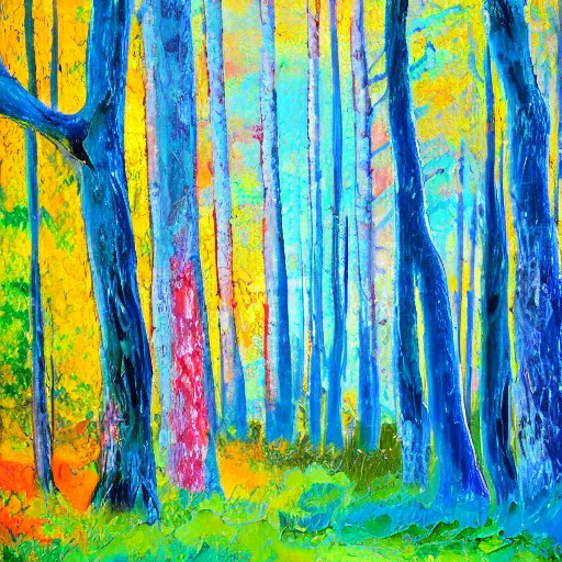 Prompt: Colorful Forest, Impasto