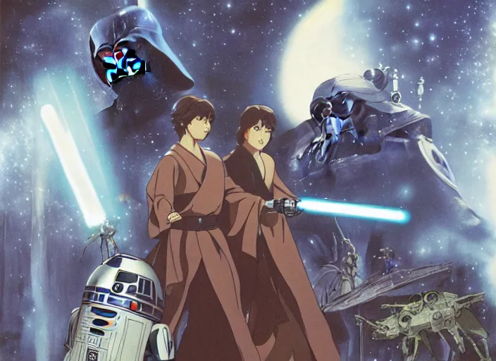 Image similar to film still of Star Wars Return of the Jedi Artwork by Dice Tsutsumi, Makoto Shinkai, Studio Ghibli