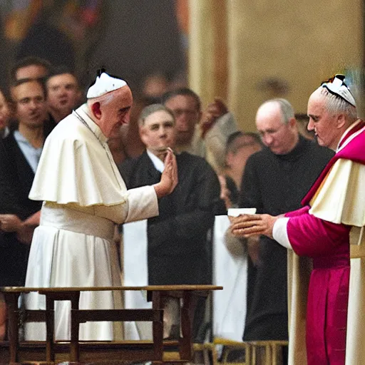 Prompt: the pope giving out communion to a fascist, 8k