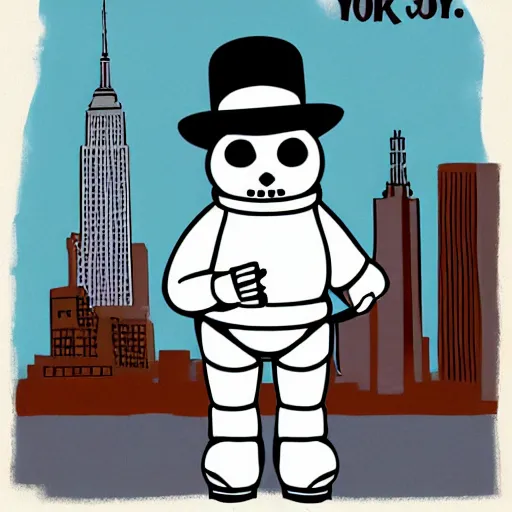 Image similar to the stay puff marshmallow man wearing timberland shoes and hat while smoking a joint and walking in new york city, digital art